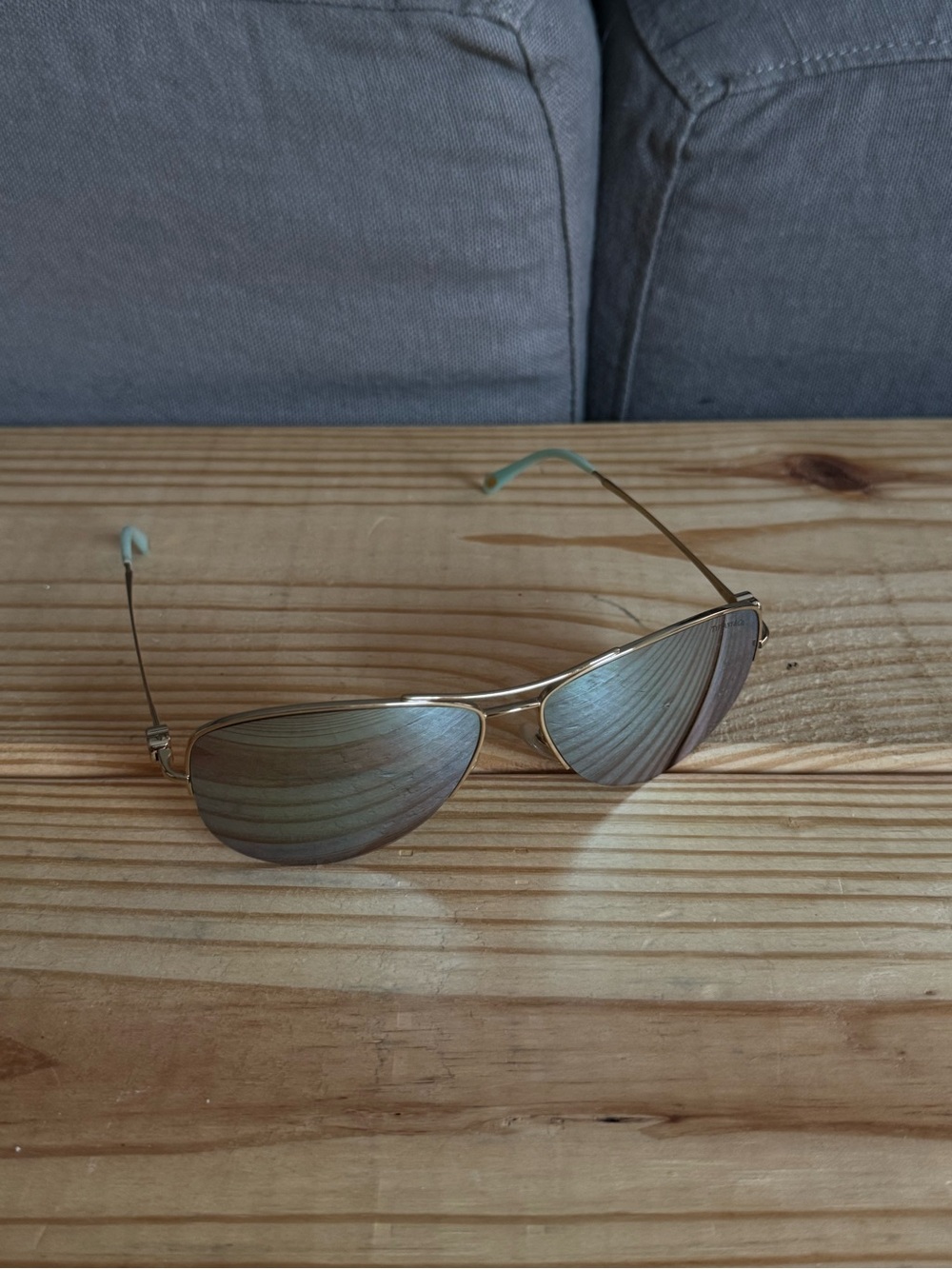 Tiffany & Co. Gold Aviator Sunglasses with Mirrored Blue Lenses
